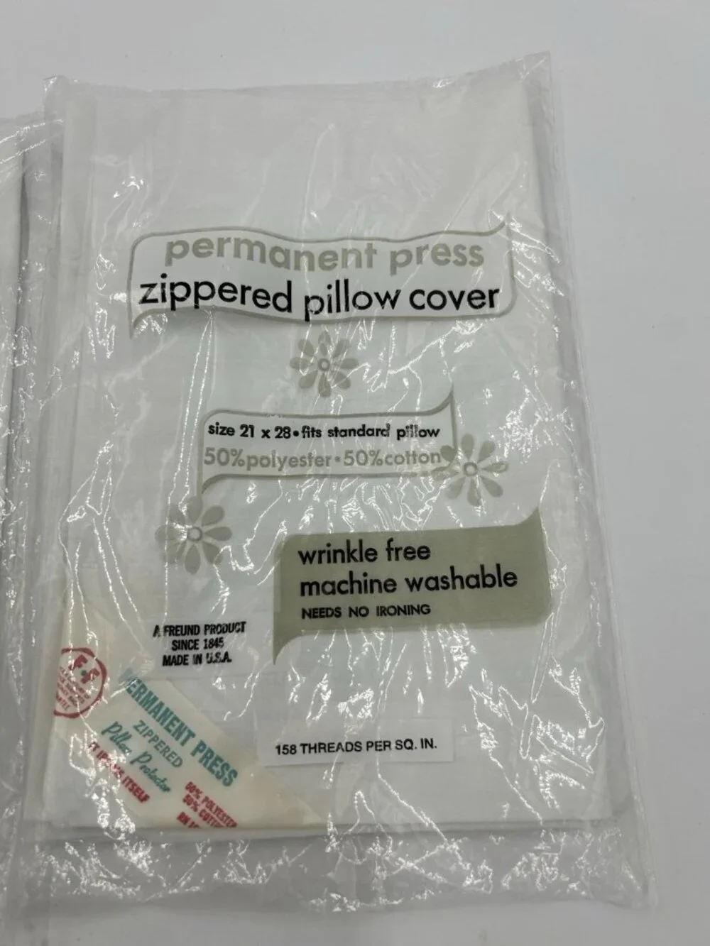 Vintage Freund Pillow Protector Zippered Covers Standard 21 x 28 USA Set of 2